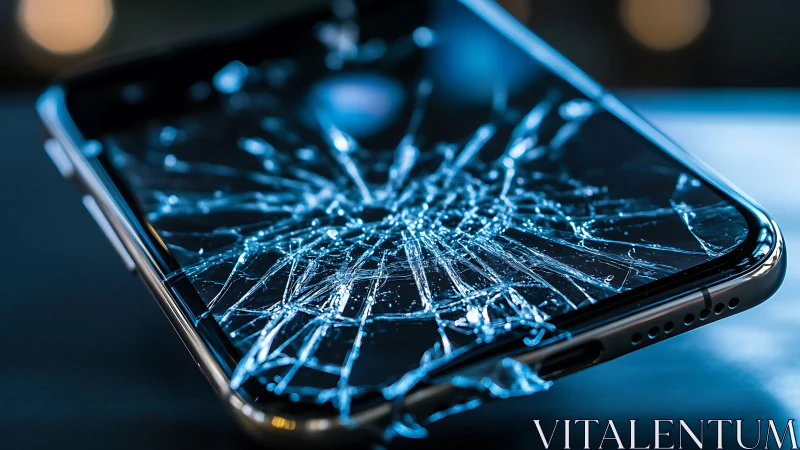 Shattered smartphone screen captures radial fracture patterns precisely