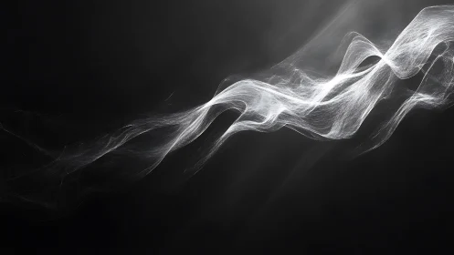 Abstract white light trails on dark gradient background.