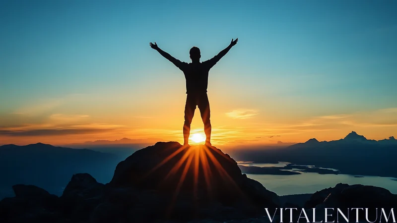 Sunrise crowns a mountaintop silhouette in blazing triumph