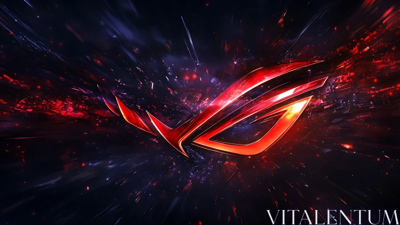 Glowing red gaming emblem erupts through a cosmic void