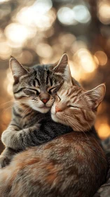 Two Tabby Cats Cuddling Together.