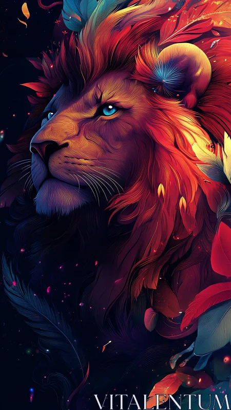 Chromatic leonine portrait with luminous vector plumage.