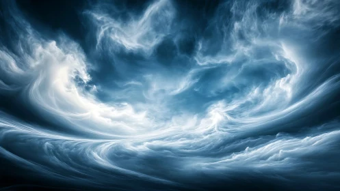 Turbulent volumetric cloud vortex in dynamic atmospheric swirl.