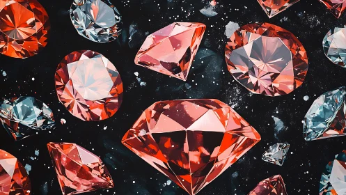 Faceted red and teal gemstones rendered with high contrast lighting