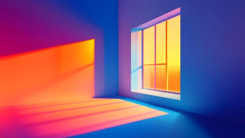 Vibrant minimalist room with colorful sunset light and modern style.