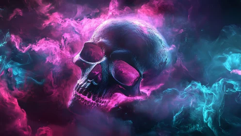 Neon Vapor Skull in Chromatic 3D Atmospheric Rendering.