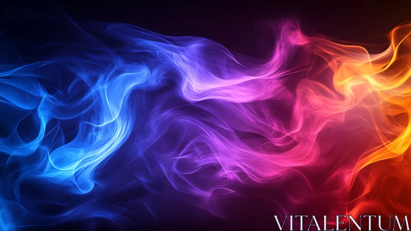 Neon smoke waves merge blue, violet, and burning orange.