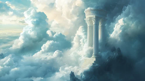 Cloudborne temple drifts above mist-wreathed mountainscape.