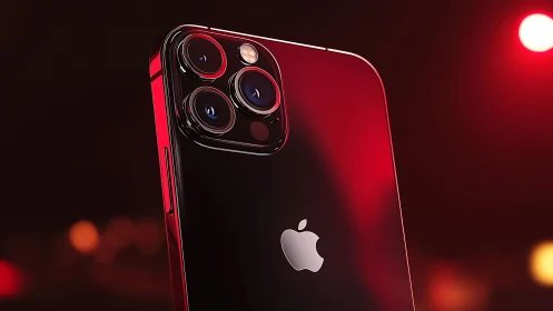 Red iPhone Pro Max with Triple Camera System Against Dark Background