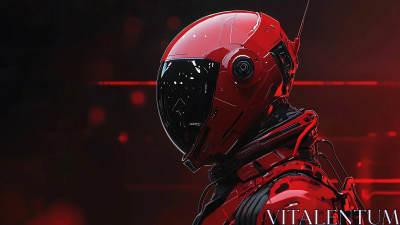 Red armored humanoid robot rendered with glossy helmet surface