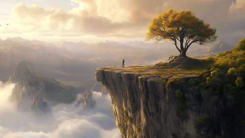 Solitary dreamer greets the sunrise at the world’s high edge