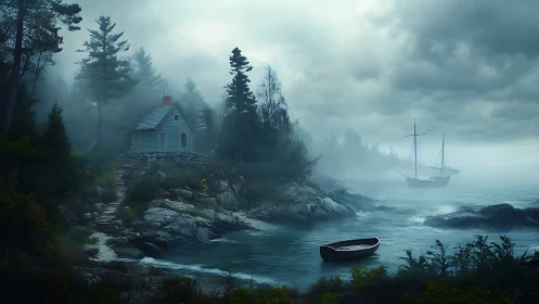 Lighthouse Cottage in Coastal Mist.