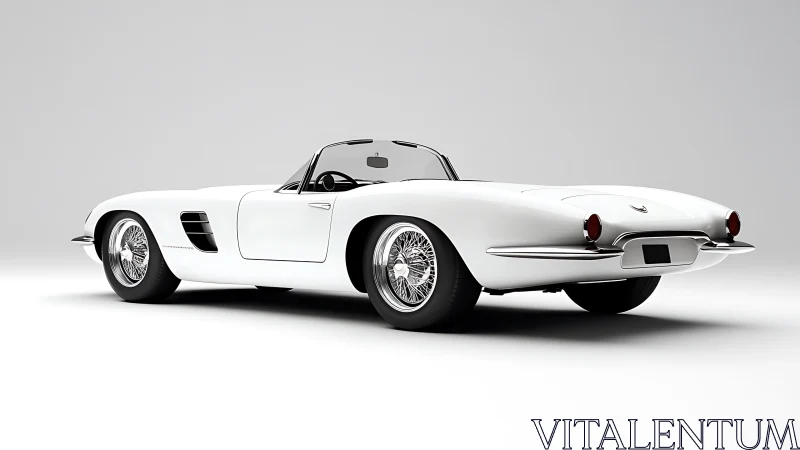 High-fidelity 3D render of white retro roadster convertible model.