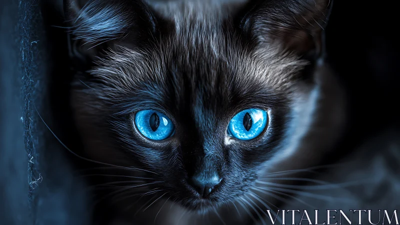 Black Feline with Blue Eyes - Frontal Close-Up.
