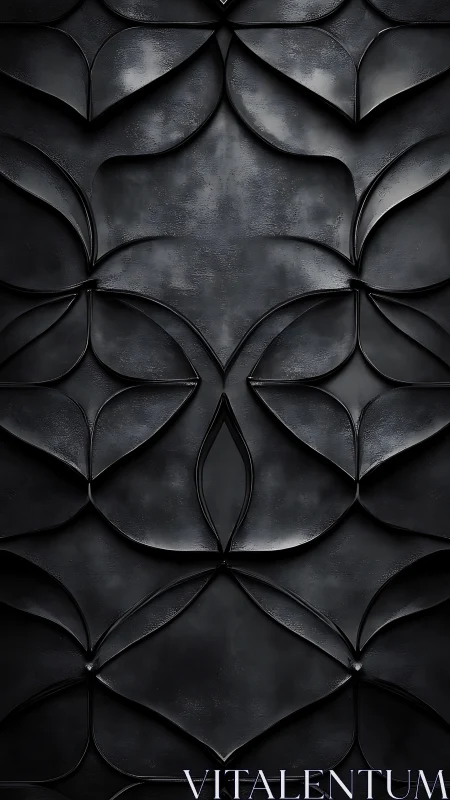 Dark geometric petal panel with embossed metal relief.