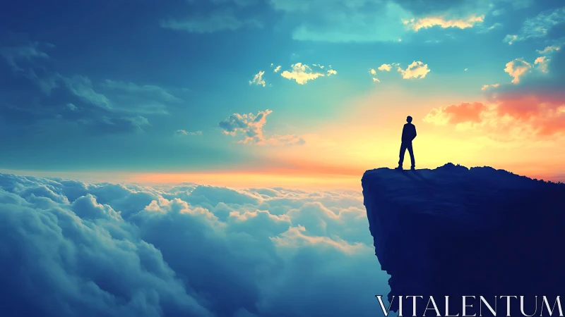 Quiet sunrise courage on a cliff above the drifting clouds.