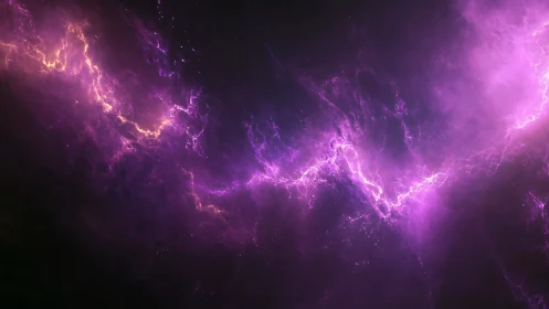 Ionized purple nebula splits dark cosmic field with plasma