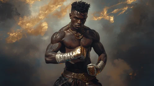 Muscular Boxer in Golden Light.
