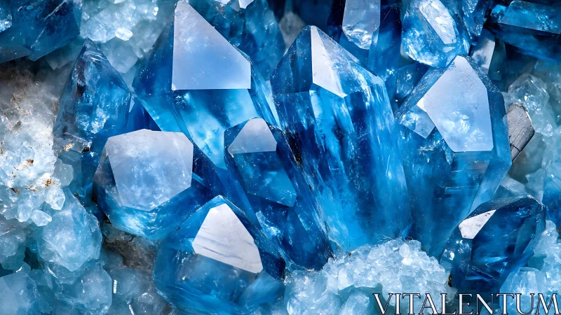 Gleaming blue quartz crystals rise in a vivid mineral cluster.