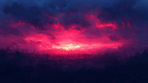 Crimson storm sunset ignites a vast brooding horizon