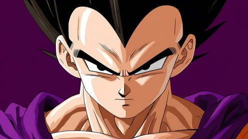 Intense anime hero framed in bold purple focus.