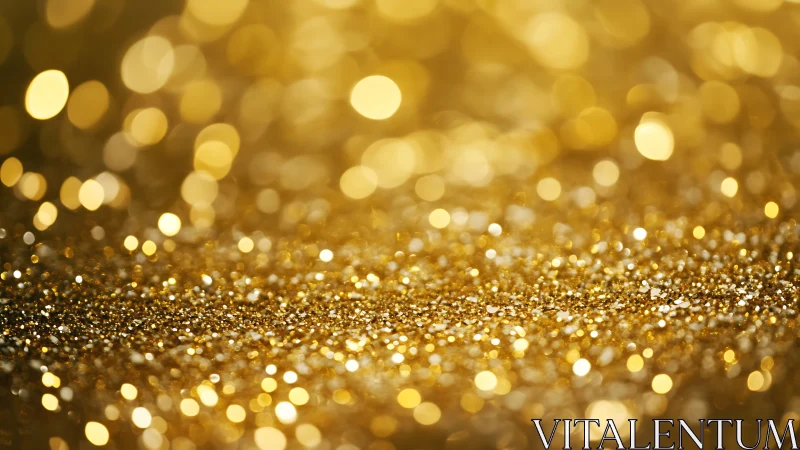 Macro bokeh study of reflective golden glitter particles field