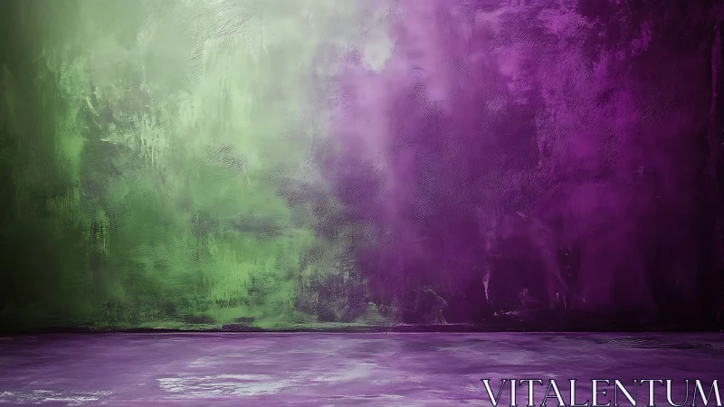 Green and purple textured wall with matching painted floor