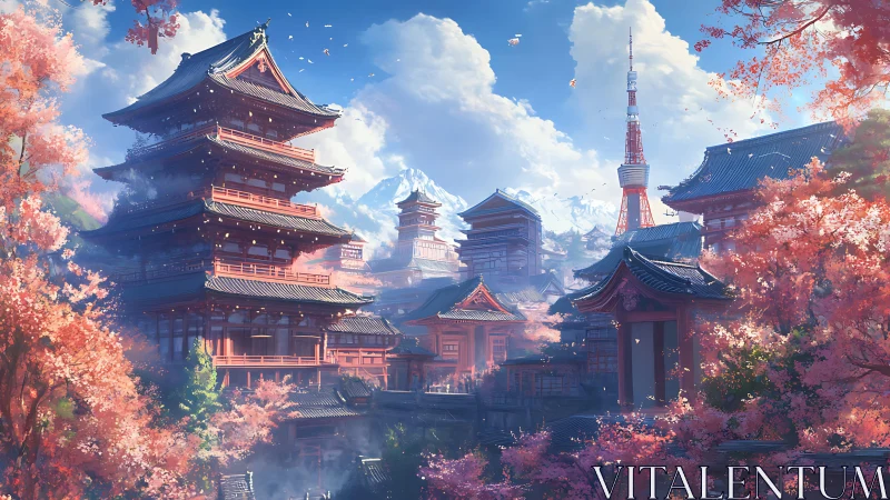 Cherry-blossom pagoda city integrates tradition with skyline tower