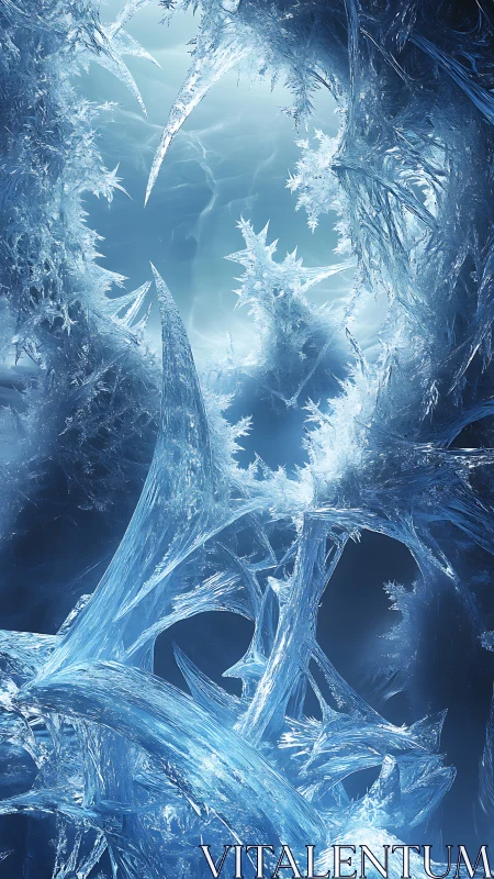 Crystalline ice spires twist through luminous frozen cavern