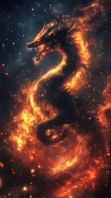 Fiery cosmic dragon coiled in a swirling nebula blaze.