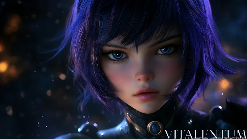 Star-eyed cyber heroine studies the burning distant skyline