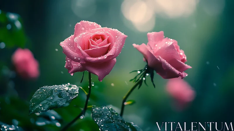 Dewdrop Romance Blooms Against Emerald Twilight