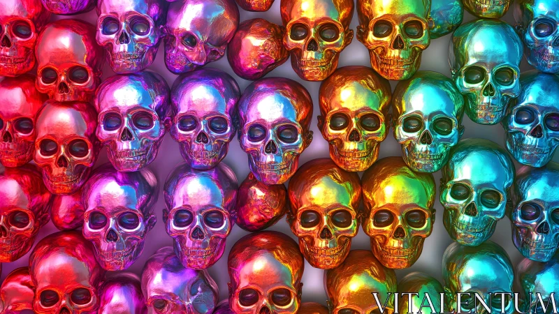 Vibrant Rainbow Metallic Skulls in Pop Art Style Pattern.