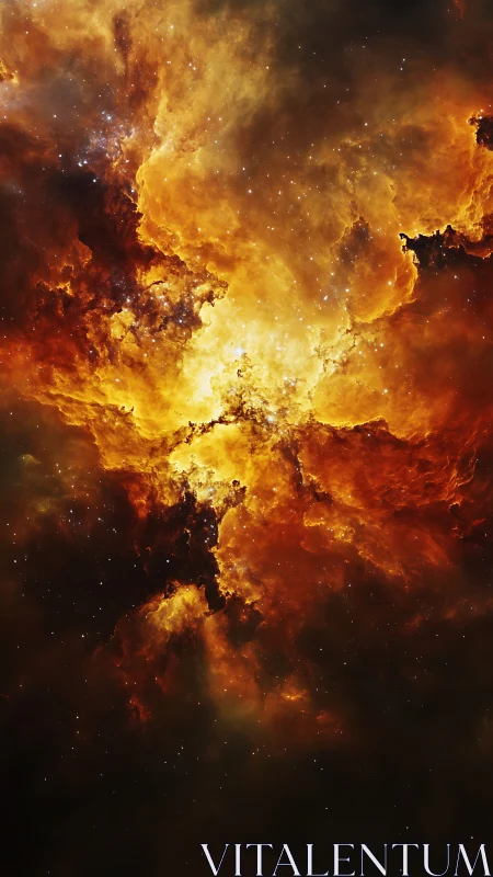 Fiery interstellar nebula with dense star field in space.