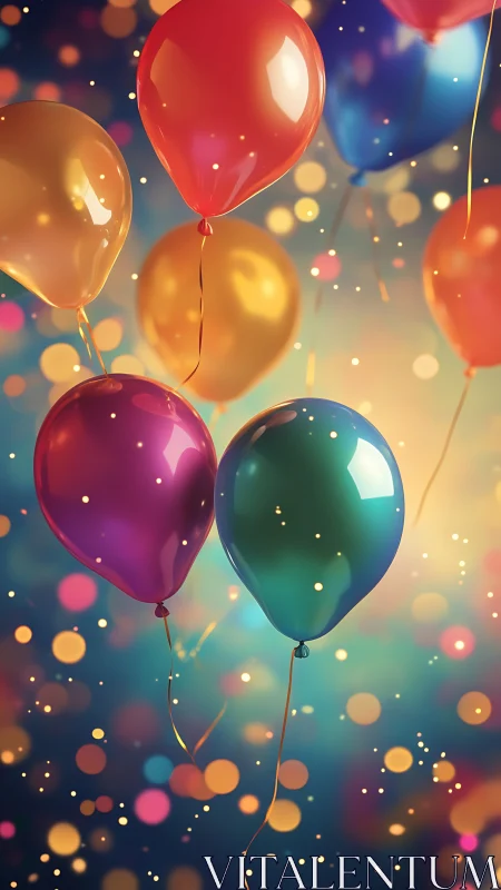 Colorful Balloons Floating in Bokeh Light.