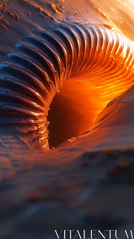 Luminous molten tunnel with ribbed organic surface glow.