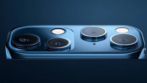 Triple-lens chrome island quietly floats in electric blue space