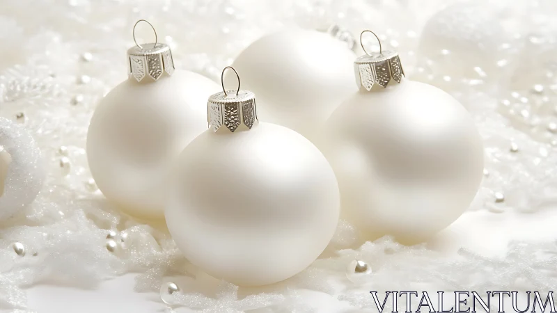 Snowy pearl baubles resting in hush-soft winter light.