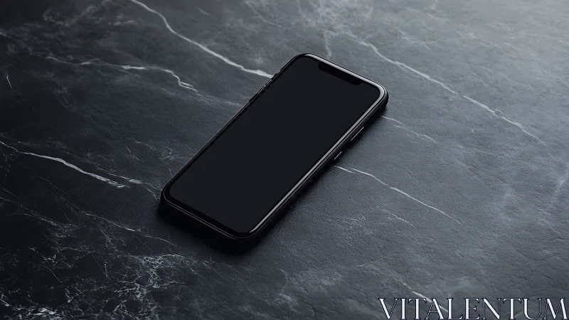 Black Smartphone on Dark Marble Surface