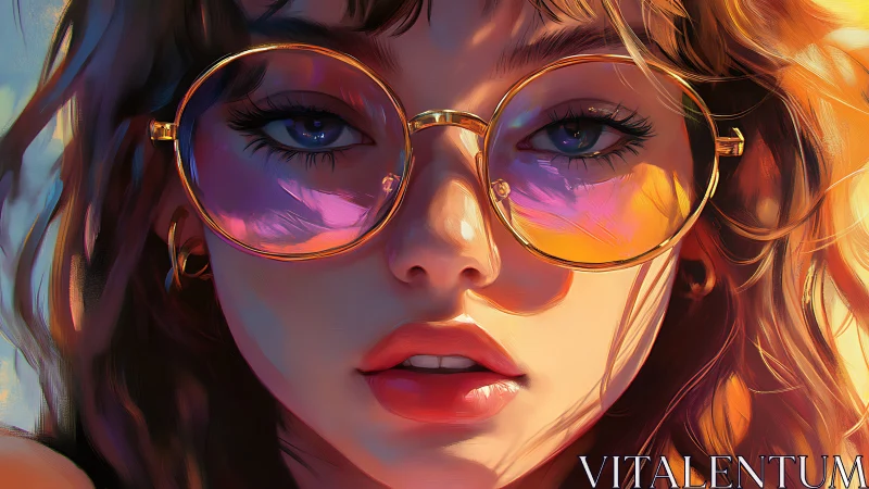 Digital painting portrait with prismatic reflective glasses focus.