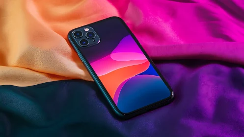 Modern smartphone displays vibrant abstract waves beautifully.