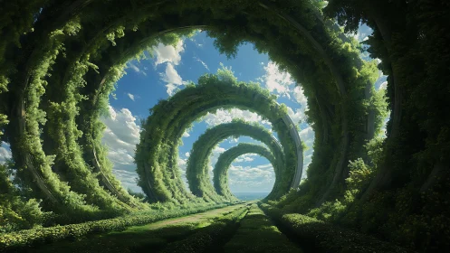 Helical arboreal megastructures forming recursive skyward rings.