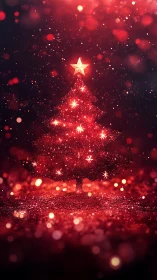 Sparkling red Christmas tree glows with festive magic.
