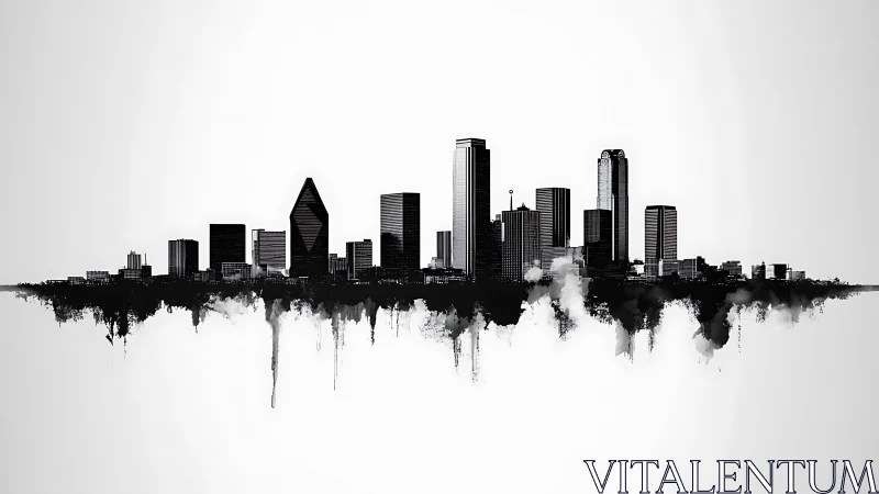 Monochrome skyline silhouette with mirrored ink-like base.