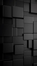Black geometric 3D square panel wall with subtle depth.