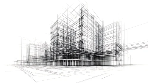 Modern high-rise mixed-use building architectural wireframe concept drawing