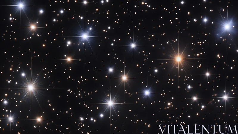 High dynamic range starfield shows diffraction spikes and color variance