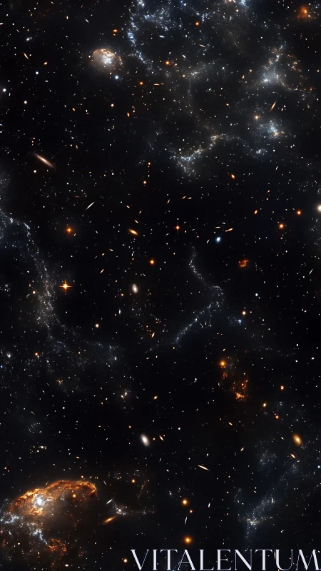 Star-sown midnight tapestry with ember-bright galaxies.