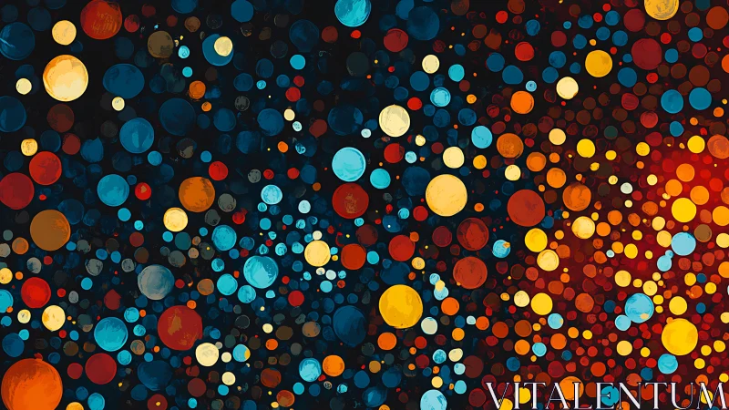 Multicolored circular dots form dense abstract pattern field