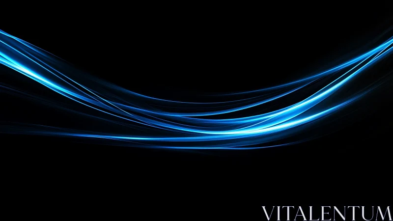 Curved blue light trails on black in sleek digital abstraction.